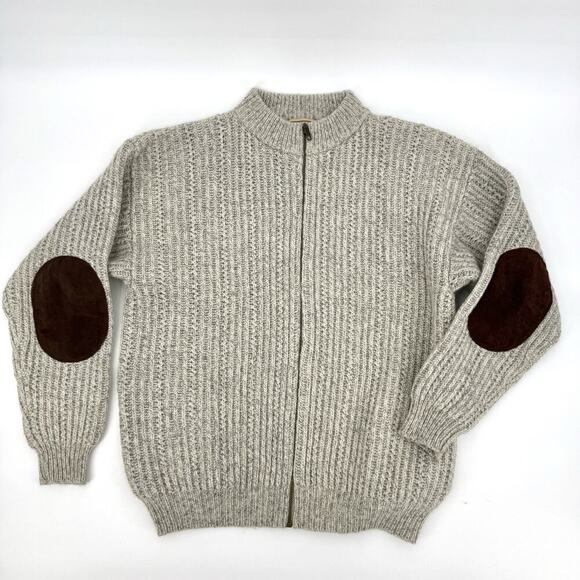 VTG Woolrich Sweater Cardigan Men's Large Wool Blend Full Zip Fisherman Chunky - Picture 9 of 9